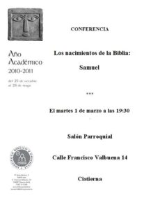 Lee más sobre el artículo AGENDA IBO – Conferencia de J. García recio: «El nacimiento de Samuel» (Cistierna, 1-III-2011)