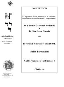 Lee más sobre el artículo AGENDA IBO – Conferencia de Eutimio Martino y Siro Sanz: «Los nombres antiguos de lugares y los pobladores» (Cistierna, 2-XII-2011)