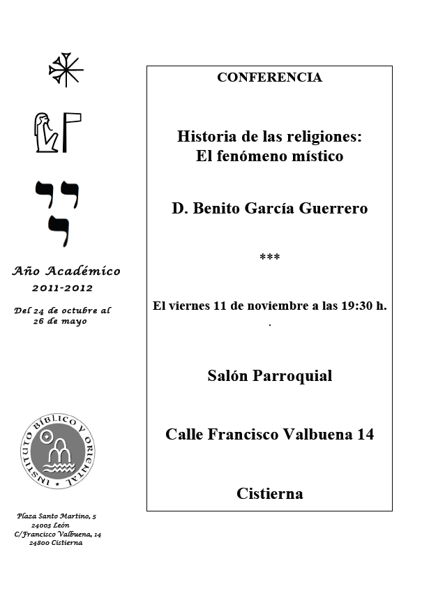 AGENDA IBO – Conferencia de B. García Guerrero: «El fenómeno místico» (Cistierna, 11-XI-2011)