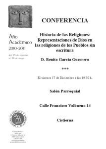 Lee más sobre el artículo AGENDA IBO – Conferencia de B. García Guerrero: «Representaciones de Dios en las religiones de los Pueblos sin escritura» (Cistierna, 17-XII-2010)