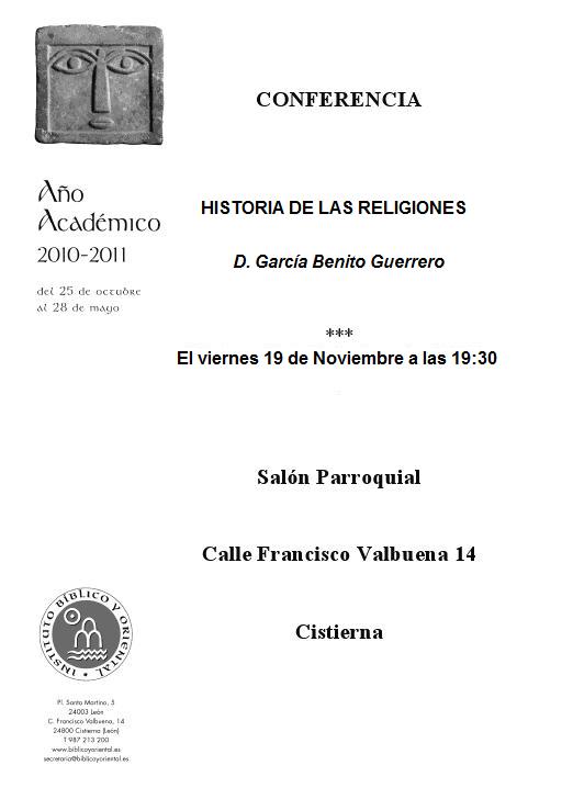 AGENDA IBO – Conferencia de B. García Guerrero: «Historia de las religiones» (Cistierna, 19-XI-2010)