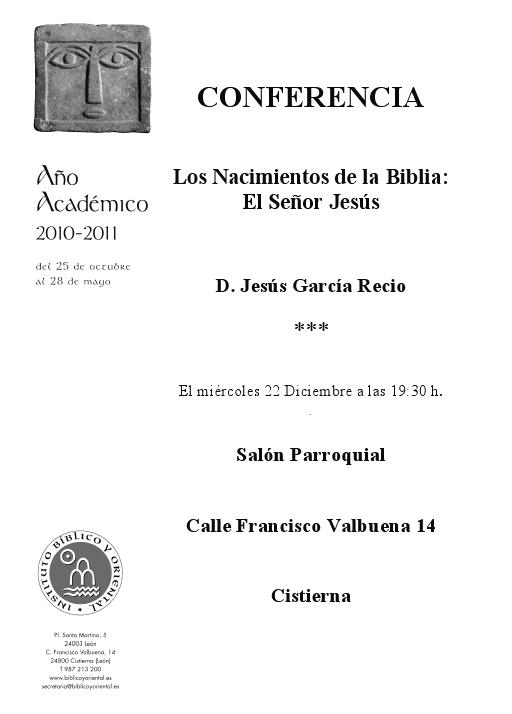 AGENDA IBO – Conferencia de J. García Recio: «Los nacimientos de la Biblia: el Señor Jesús» (Cistierna, 22-XII-2010)