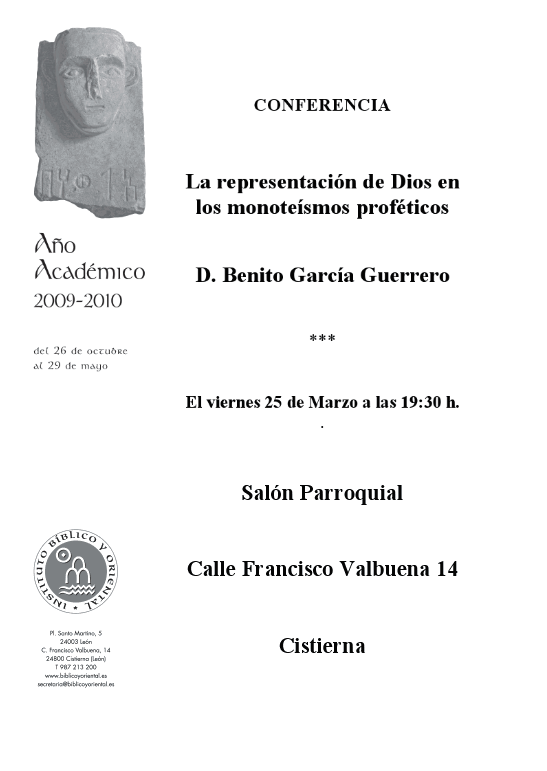 AGENDA IBO – Conferencia de B. García Guerrero: «La representación de Dios en los monoteísmos proféticos» (Cistierna, 25-III-2011)