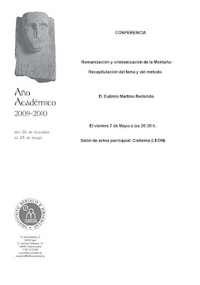 AGENDA IBO – Conferencia de Eutimio Martino: «Romanización y cristianización de la Montaña: Recapitulación del tema» (Cistierna, 7-V-2010)