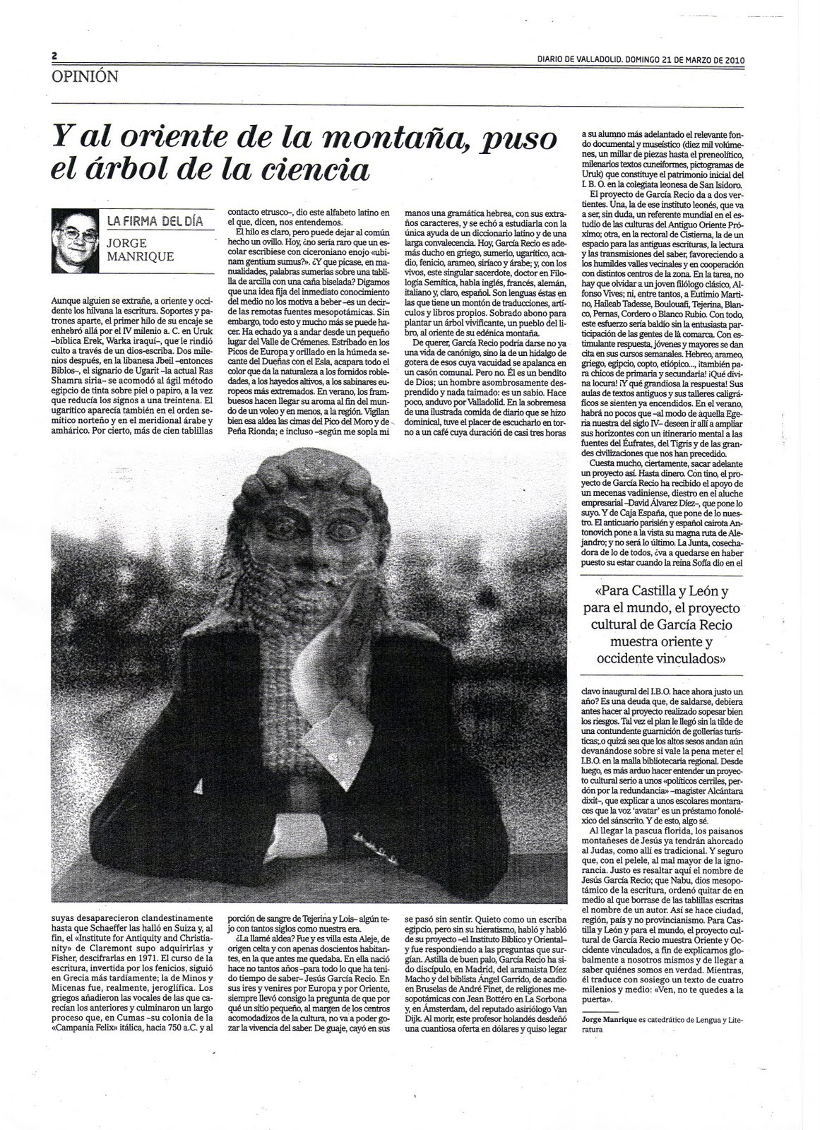 Y al oriente de la montaña, puso el árbol de la ciencia – Artículo sobre el IBO de Jorge Manrique