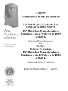 Lee más sobre el artículo CURSOS IBO: «Textos religiosos egipcios: Estelas del Imperio Nuevo» y «Éxodo: historia y arqueología». León, a partir de los días 24 y 25 de febrero