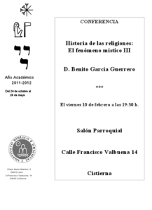 Lee más sobre el artículo AGENDA IBO – Conferencia de B. García Guerrero: «El fenómeno místico III» (Cistierna, 10-II-2012)