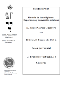 Lee más sobre el artículo AGENDA IBO – Conferencia «Experiencia y conversión cristiana», de B. García Guerrero (Cistierna, 10-V-2013)