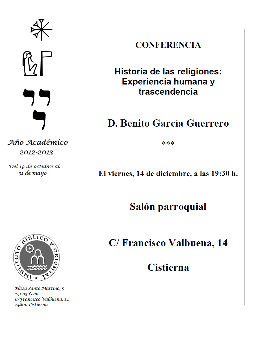AGENDA IBO – Conferencia «Experiencia humana y trascendencia», de B. García Guerrero (Cistierna, 14-XII-2012)