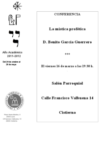 Lee más sobre el artículo AGENDA IBO – Conferencia «La Mística profética», de B. García Guerrero (Cistierna, 16-III-2012)