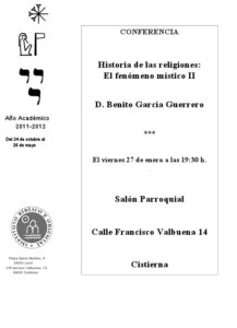Lee más sobre el artículo AGENDA IBO – Conferencia de B. García Guerrero: «El fenómeno místico II» (Cistierna, 27-I-2012)