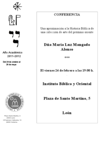 Lee más sobre el artículo AGENDA IBO – Conferencia de María Luz Mangado Alonso: «Una aproximación a la historia biblica de una colección de arte del próximo oriente» (León, 24-II-2012)