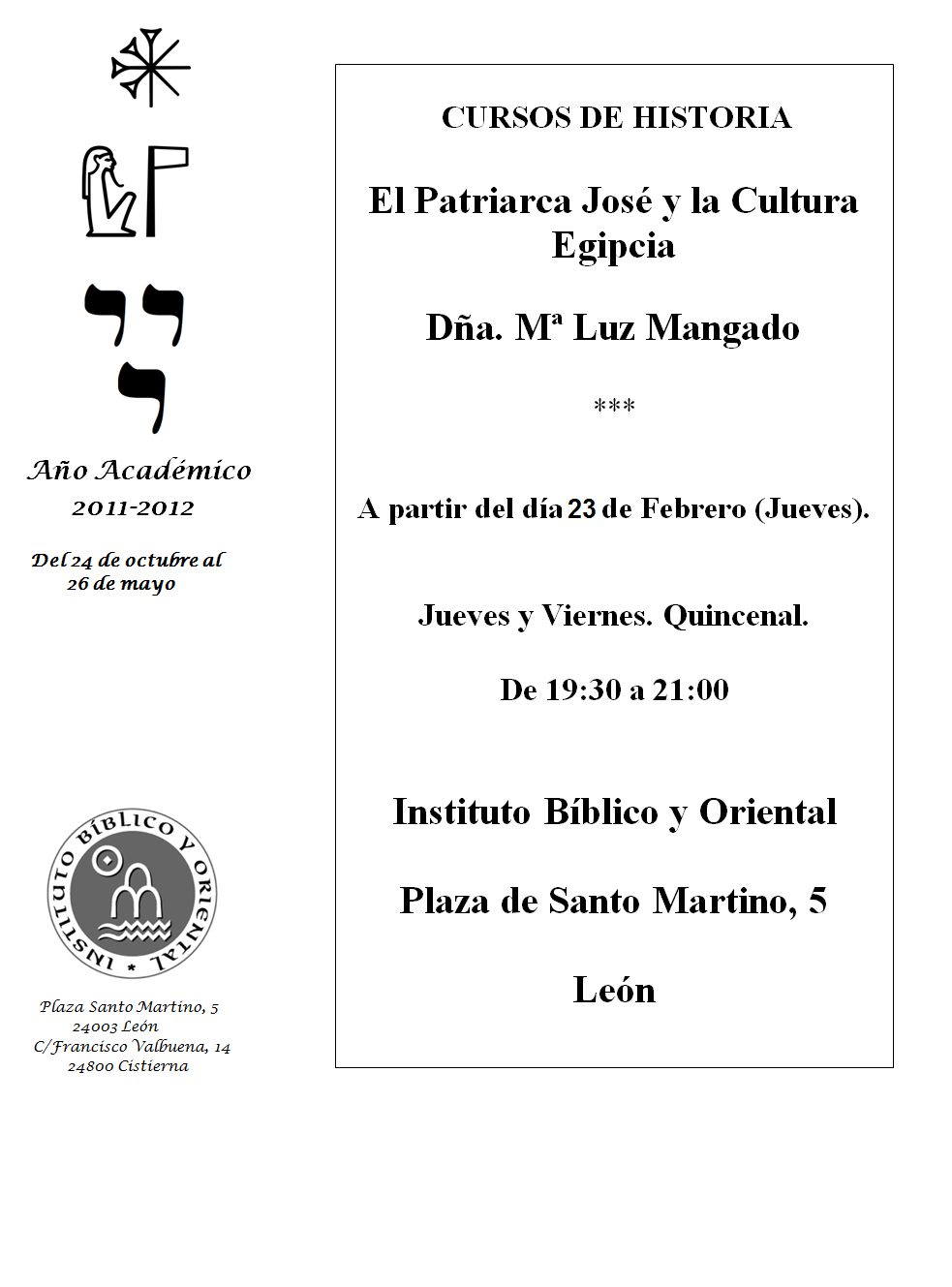 Curso de Historia de Egipto IBO: «El Patriarca José y la cultura egipcia» (León, a partir del 23 de Febrero)
