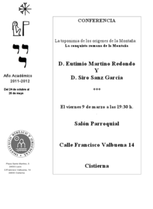 Lee más sobre el artículo AGENDA IBO – Conferencia de Eutimio Martino y Siro Sanz: «La conquista romana de la Montaña» (Cistierna, 9-III-2012)