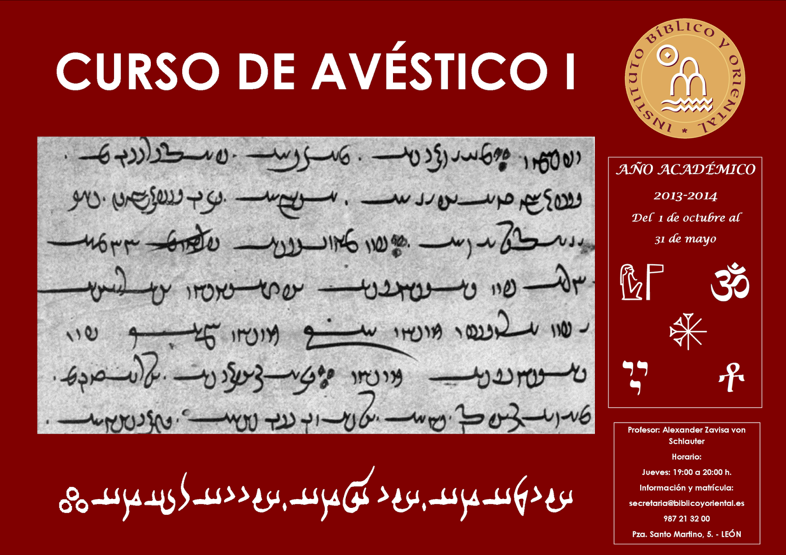 Curso de Avéstico – León, a partir del 3 de octubre