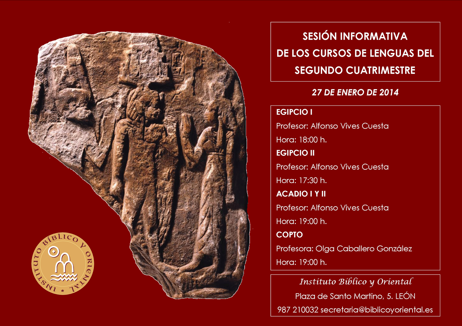 Sesión informativa sobre los cursos de Egipcio, Copto y Acadio – León, 27 de enero de 2014