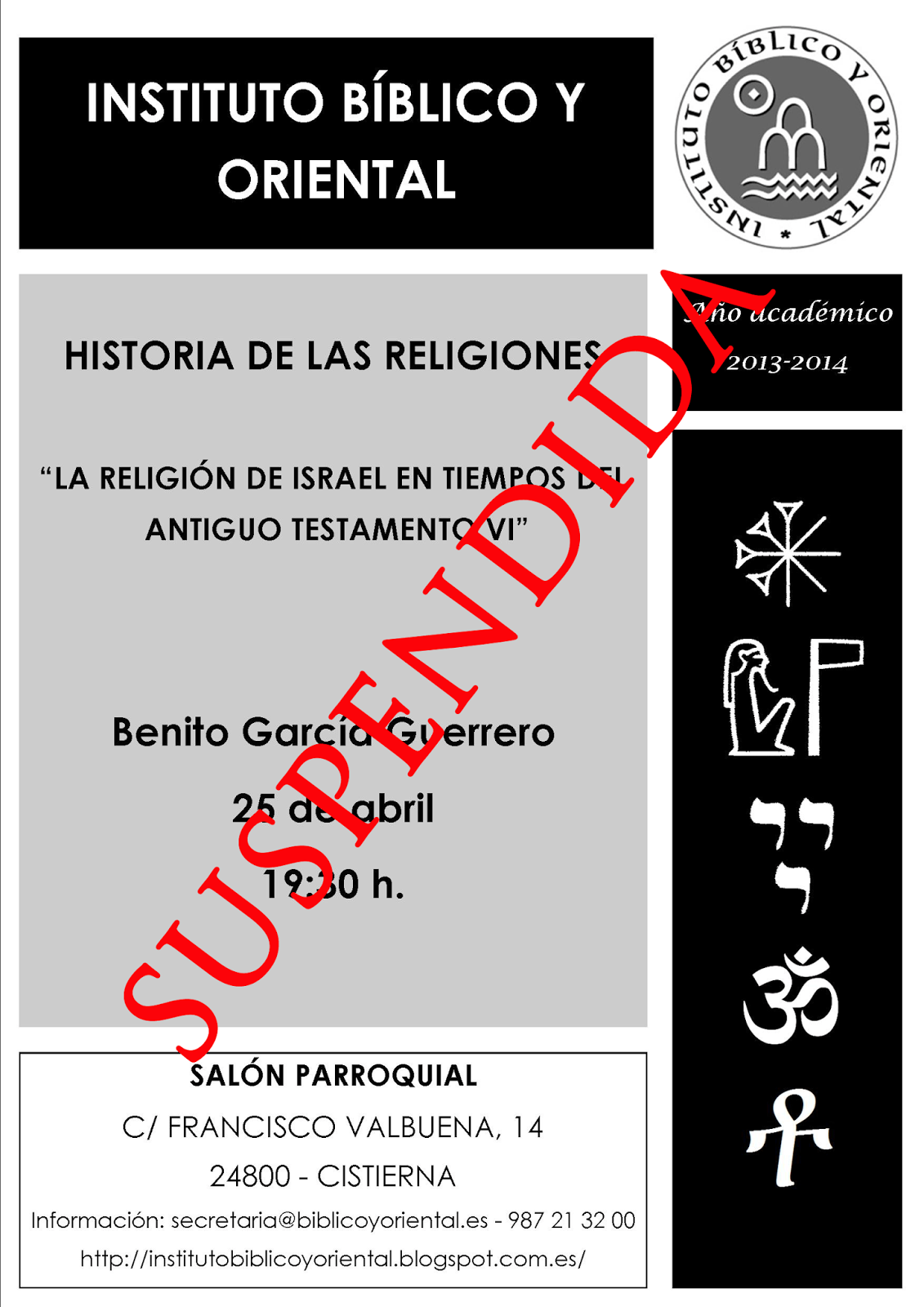 La conferencia de B. García Guerrero el 25 de abril en Cistierna, suspendida