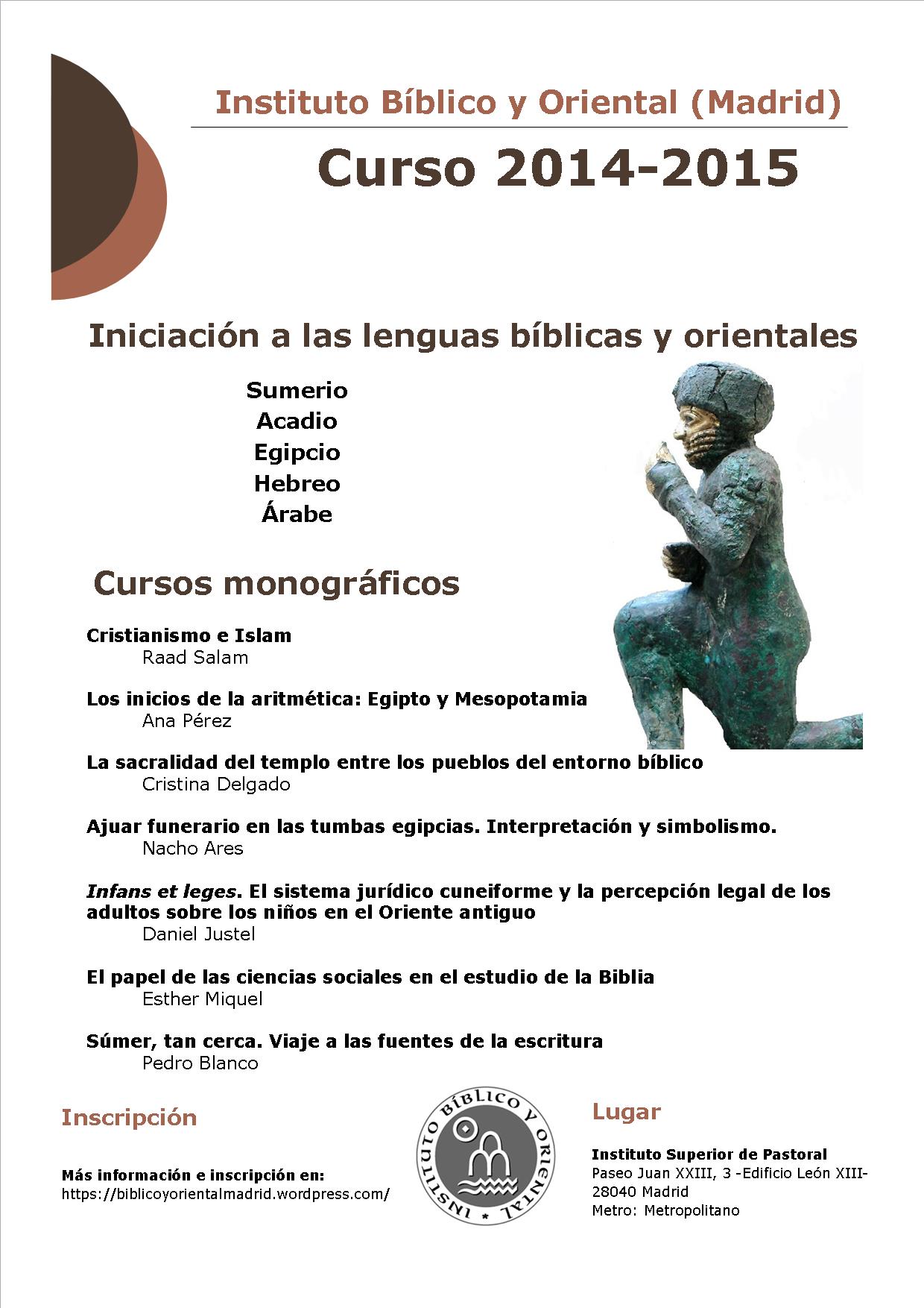 Actividades del Instituto Bíblico y Oriental en Madrid – Curso 2014-2015